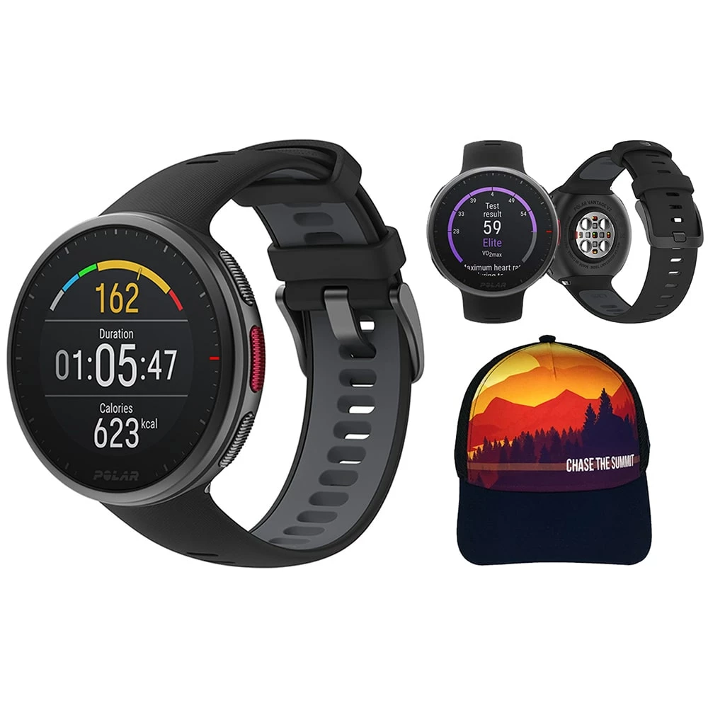 Polar Vantage V2 Premium Multisport GPS Watch With Chase The Summit Hat